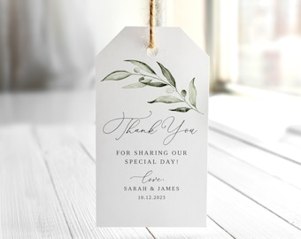 Olive Wedding Thank You Tags, Botanical Wedding Favor Tags, Wedding Gift Tags, Printable Thanks Tags, Templett, #B94