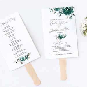 Teal Schleierkraut Hochzeitsprogramm Fächer, Hochzeitsprogramm, Hochzeitsprogramm Fächer, Hochzeitsprogramm zum Ausdrucken, #B164
