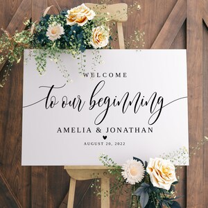 Welcome to Our Beginning Sign, Script Welcome Sign, Beginning Welcome Sign, Calligraphy Welcome Sign, Printable Sign, Templett, #B95