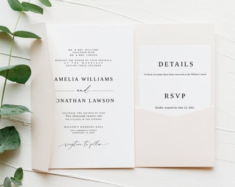 Modern Wedding Invitation Template, Simple Wedding Invitation Suite, Editable Template, Black and White Wedding Invite, Templett, #B55