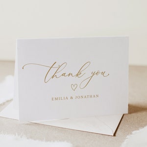 Gold Wedding Thanks Card Folded, Modern Wedding Thank You Card, Gold Thank You Card, Printable Thanks Card, Templett, #B70