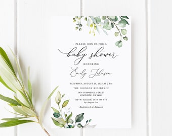 Greenery Baby Shower Invitation, Garden Baby Shower Invitation, Templett, #B32