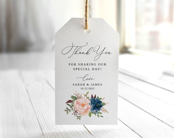 Blush and Navy Thank You Tags, Blue and Pink Wedding Favor Tags, Wedding Gift Tags, Printable Thanks Tags, Templett, #B68