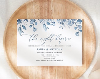 The Night Before Invitation, Dusty Blue Rehearsal Dinner Invitation, Dusty Blue Invitation, Templett, #B63