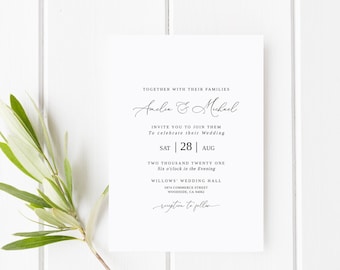 Classic Wedding Invitation, Delicate Wedding Invitation, Elegant Wedding Invitation Template, Editable, Templett, #B55