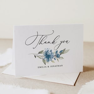 Dusty Blue Wedding Thank You Card Template, Dusty Blue Thank You Card, Folded Thank You Card, Printable Thanks Card, Templett, #B97