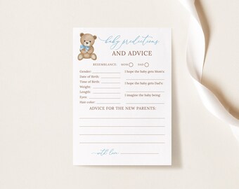 Tarjeta de consejos y predicciones para bebés, consejos y deseos para los nuevos padres, juego de baby boy shower, consejos editables para bebés, baby shower, B215