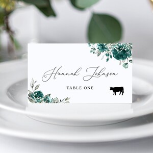 Teal Baby&#39;s Breath Wedding Place Card, Name Card Template, Seating Card, Wedding Name Card, Teal Name Card, Meal Choice, Templett, #B164