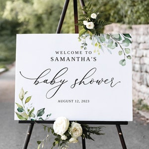 Greenery Baby Shower Welcome Sign, Botanical Baby Shower Welcome Sign Template, Garden Baby Shower Welcome Sign, Templett, #B32