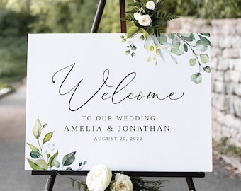 Botanical Wedding Welcome Sign, Greenery Wedding Welcome Sign Template, Printable Wedding Sign, Templett, #B32