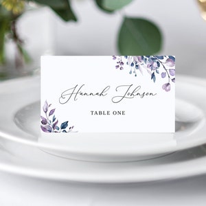 Purple Navy Wedding Place Card, Lavender Place Card Template, Seating Card, Wedding Name Cards, Printable Name Card, Templett, #B126