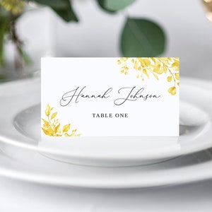 Yellow Place Card, Fall Wedding Place Card, Seating Card, Yellow Wedding Name Card, Name Card Template, Templett, #B154