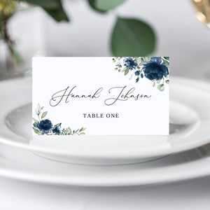 Navy Wedding Place Card, Blue Name Card Template, Seating Card, Wedding Name Cards, Printable Name Card, Templett, #B34