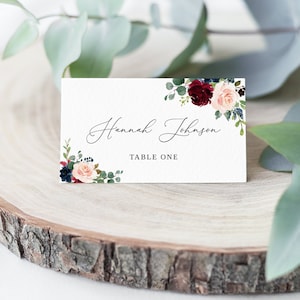 Segnaposto, segnaposto per matrimonio blu navy bordeaux, modello di biglietto da visita, biglietto da visita, biglietto da visita per matrimonio, biglietto da visita, Templett, #B80