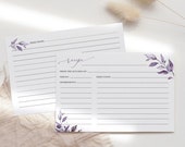 Dusty Purple Bridal Shower Recipe Cards, Recipe Template, Bridal Shower Insert, Double-sided Recipe, Bridal Shower Insert, Templett, #B64