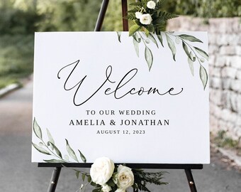 Olive Wedding Welcome Sign, Greenery Wedding Welcome Sign Template, Garden Wedding Welcome Sign, Printable Wedding Sign, Templett, #B94