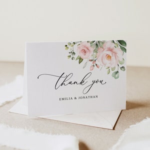 Blush Wedding Thank You Card Template, Light Pink Wedding Thank You Card, Folded Thank You Card, Printable Thanks Card, Templett, #B33