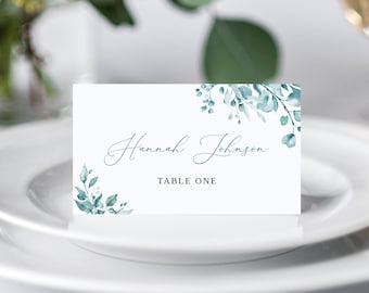 Turquoise Wedding Place Card Template, Seating Card, Wedding Escort Card, Name Card, Teal Place Cards, Templett, #B65