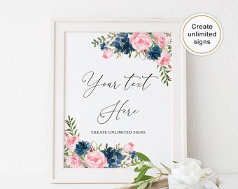 Navy and Pink Wedding Editable Sign, Edit Yourself, Custom Wedding Sign Template, Printable Signs, Templett, #B123