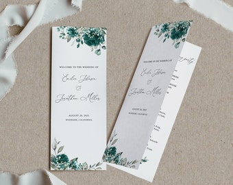 Teal Baby's Breath Wedding Program Template, Turquoise Wedding Program Folded, Floral Wedding Program, Bifold Program, Templett, #B164