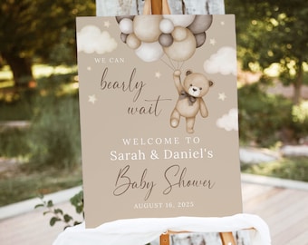 Gender Neutral Baby Shower Welcome Sign, Teddy Bear Baby Shower Sign, Beige Baby Shower Welcome Sign, We Can Bearly Wait Baby Shower, B172