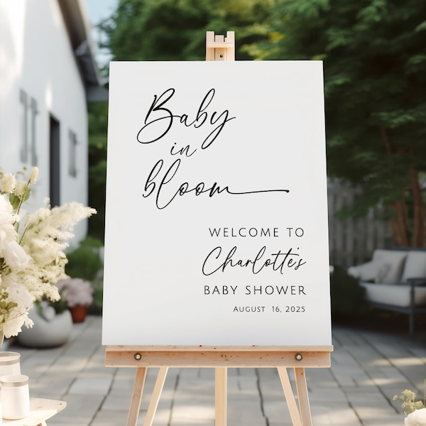 Baby in Bloom Welcome Sign, Minimalist Baby Shower Welcome Sign, Baby Shower Welcome Sign, Baby Shower Decor, Modern Shower Sign, B220