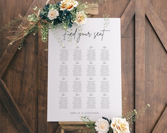 Wedding Seating Chart Template, Modern Wedding Seating Plan, Wedding Seating Board, Templett, #B127