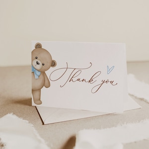 Carte de remerciement pour baby shower ours en peluche, carte de remerciement pour baby shower, carte de remerciement pliée Notes de remerciement ours, B215