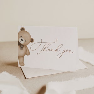 Carte de remerciement nounours pour baby shower Carte de remerciement pour baby shower neutre en matière de genre, carte de remerciement pliée Carte de remerciement nounours, B212