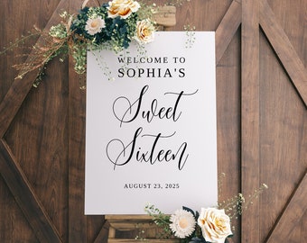 Modern Sweet Sixteen Welcome Sign Template, Sweet 16 Welcome Sign, Birthday Decor, 16th Birthday Welcome Sign, Templett, #B95