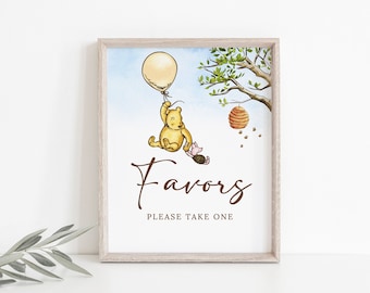 Winnie The Pooh Baby Shower Favors Sign Template, Please Take One, Winnie-The-Pooh Favors Sign Gender Neutral Baby Shower Sign Editable B190