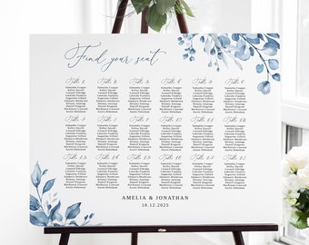 Dusty Blue Seating Chart Template, Blue Wedding Seating Chart, Wedding Seating Board, Seating Plan, Templett, #B63