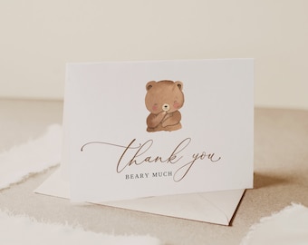 Editable Bear Baby Shower Thank You Card, Folded Thank You Card, Gender Neutral Baby Shower Thanks Card, Bear Balloon Thank You Card, B168