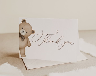 Teddy Bear Baby Shower Thank You Card Gender Neutral Baby Shower Thank You Card, Folded Thank You Card Teddy Bear Thank You Card, B212