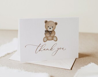 Editable Baby Shower Thank You Card Bear Baby Gender Neutral Shower Thank You Card, Folded Thank You Card Teddy Bear Thank You Card, B212