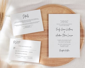 Script Wedding Invitation, Modern Wedding Invitation Template, Minimalist Wedding Invitation, Editable Template, Templett, #B127