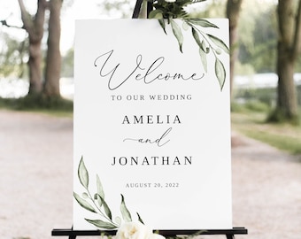 Olive Wedding Welcome Sign, Greenery Wedding Welcome Sign Template, Garden Wedding Welcome Sign, Printable Wedding Sign, Templett, #B94