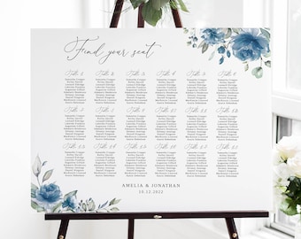 Dusty Blue Wedding Seating Chart Template, Blue Seating Chart, Wedding Seating Board, Wedding Seating Plan, Landscape, Templett, #B97