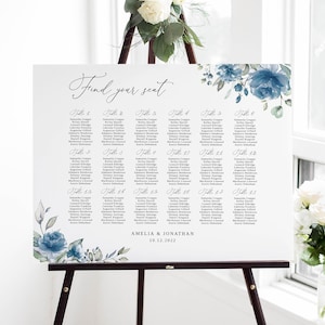 Stoffige blauwe bruiloft zitplaatsen grafiek sjabloon, blauwe zitplaatsen grafiek, bruiloft zitplaatsen Board, bruiloft zitplaatsen Plan, landschap, Templett, #B97
