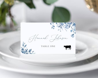 Dusty Blue Wedding Place Card, Blue Place Card, Seating Card, Name Cards, Place Cards With Meal Choice, Templett, #B63