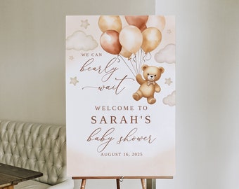 Editable Teddy Bear Baby Shower Welcome Sign, We Can Bearly Wait Baby Shower Sign, Gender Neutral Baby Shower, Balloons Baby Shower, B170