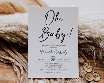 Oh Baby Invitation, Modern Baby Shower Invitation, Minimalist Baby Shower Invitation Gender Neutral Baby Shower Invite Instant Download B221