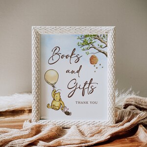 Winnie de Poeh baby shower boeken en geschenken teken sjabloon, Winnie de Poeh cadeau tafel teken, genderneutraal baby douche tafel teken B190