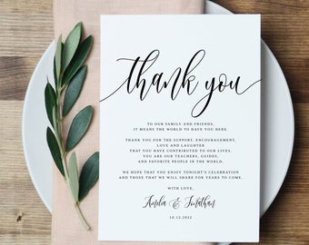 Modern Wedding Thank You Card Template, Script Wedding Thank You Card, Thank You Place Card, Wedding Thanks Card, Templett, #B95