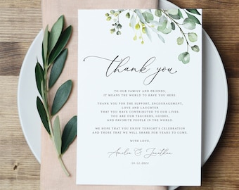 Greenery Wedding Thank You Card Template, Botanical Wedding Thank You Card, Thank You Place Card, Wedding Thanks Card, Templett, #B32