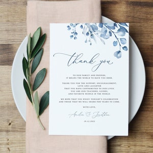 Modelo de cartão de agradecimento de casamento azul empoeirado, cartão de agradecimento azul empoeirado, cartão de agradecimento de casamento, Templett, #B63
