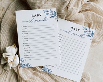 Baby Word Scramble Game Template, Baby Shower Quiz, Editable Baby Shower Game, Dusty Blue Decor, B63