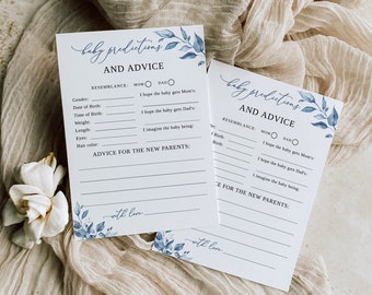 Baby Predictions and Advice Card, Advice and Wishes for the New Parents, Baby Boy Shower Game, Editable Baby Advice, Dusty Blue Shower, B63