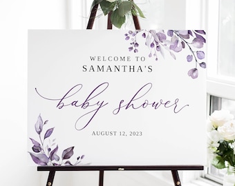 Dusty Purple Baby Shower Welcome Sign, Purple Welcome Sign Template, Lavender Baby Shower Welcome Sign, Templett, #B64
