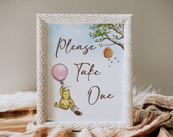 Classic Winnie The Pooh Baby Shower Favors Sign Template, Editable Baby Shower Please Take One Sign, Winnie The Pooh Favors Sign, B189